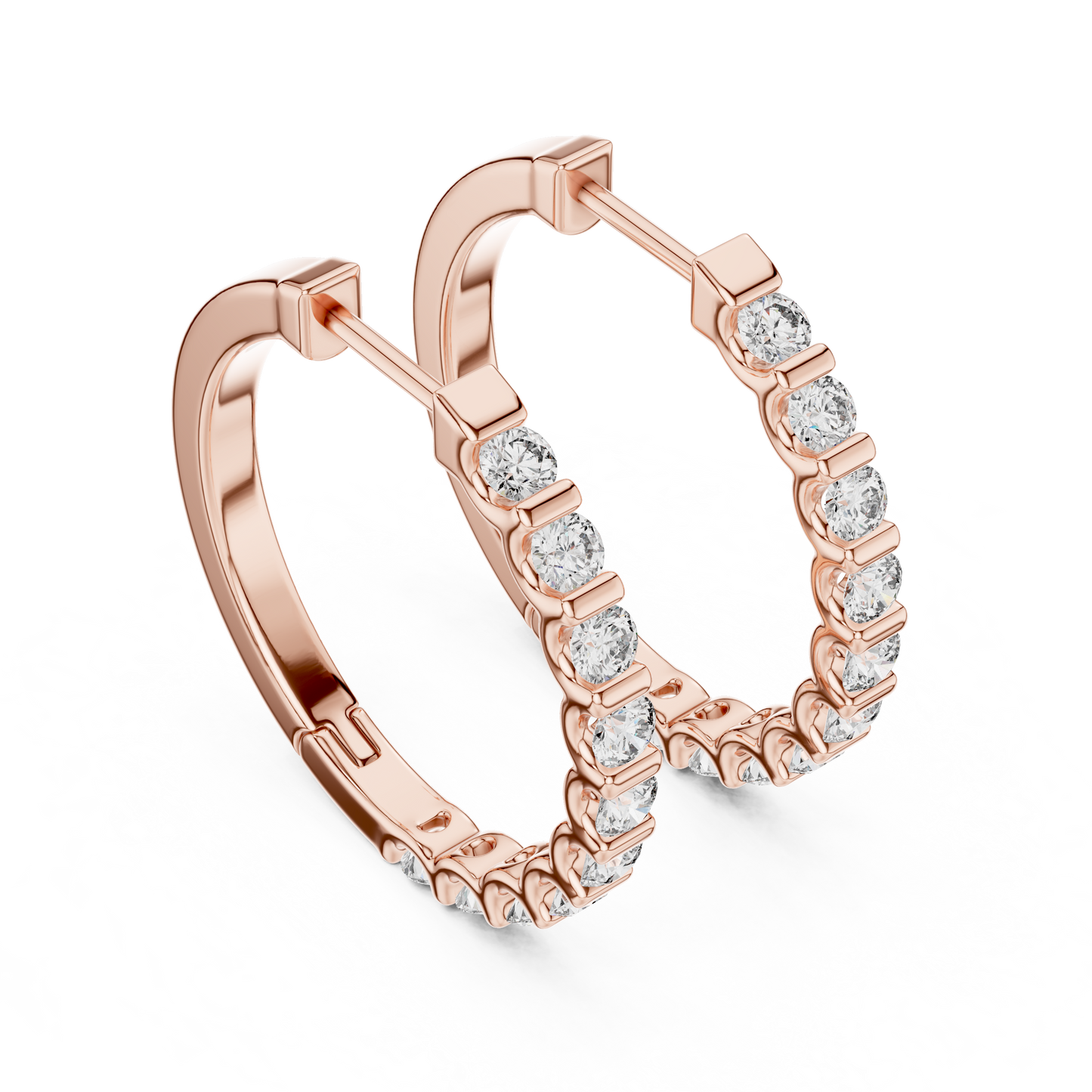 Bar Set Round Lab Grown Diamond Hoop Earrings in 14K Yellow Gold