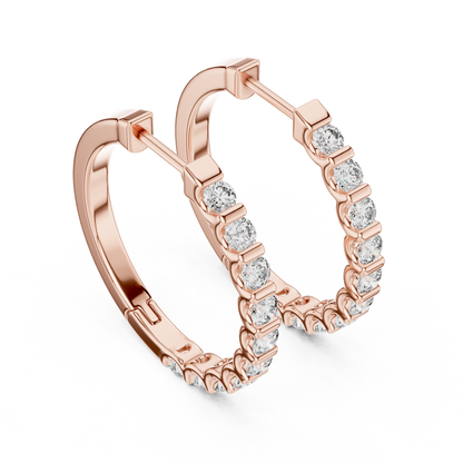 Bar Set Round Lab Grown Diamond Hoop Earrings in 14K Yellow Gold