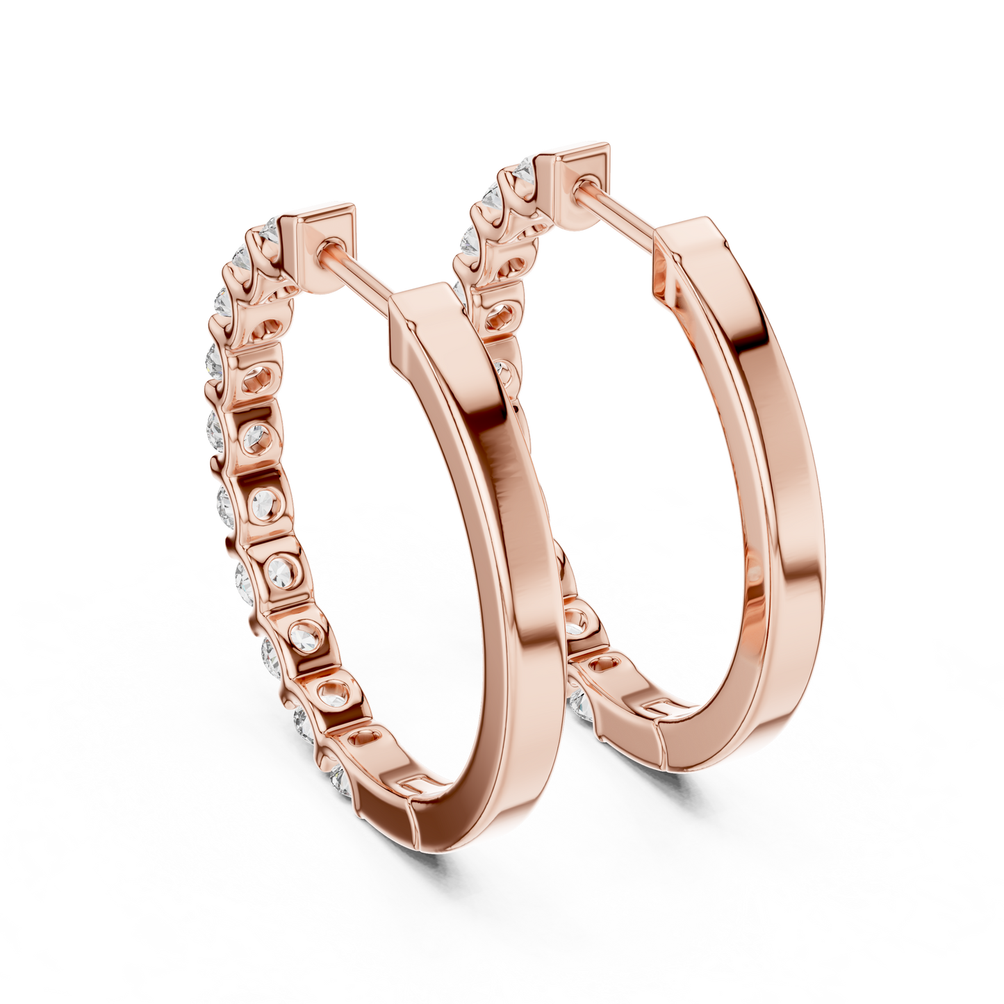 Bar Set Round Lab Grown Diamond Hoop Earrings in 14K Yellow Gold