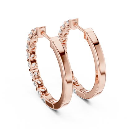 Bar Set Round Lab Grown Diamond Hoop Earrings in 14K Yellow Gold