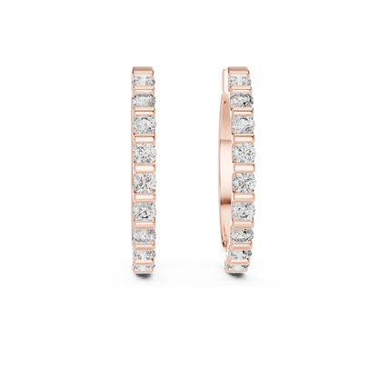 Bar Set Round Lab Grown Diamond Hoop Earrings in 14K Yellow Gold
