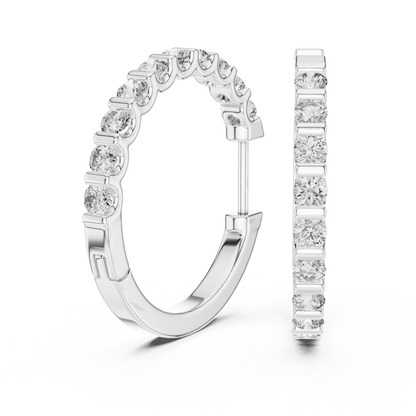 Bar Set Round Lab Grown Diamond Hoop Earrings in 14K Yellow Gold