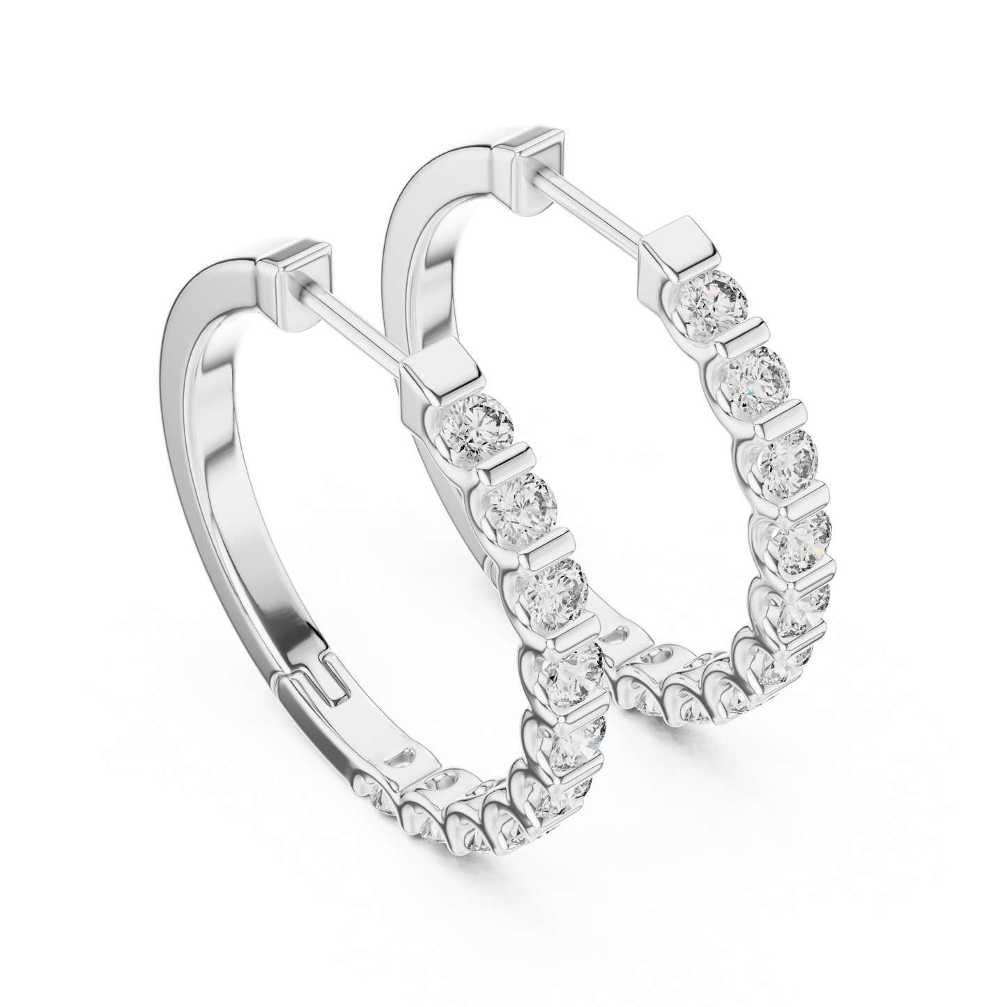 Bar Set Round Lab Grown Diamond Hoop Earrings in 14K Yellow Gold