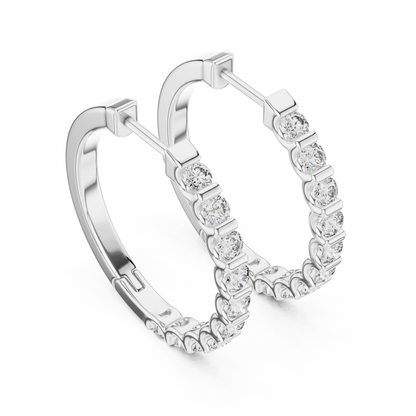 Bar Set Round Lab Grown Diamond Hoop Earrings in 14K Yellow Gold