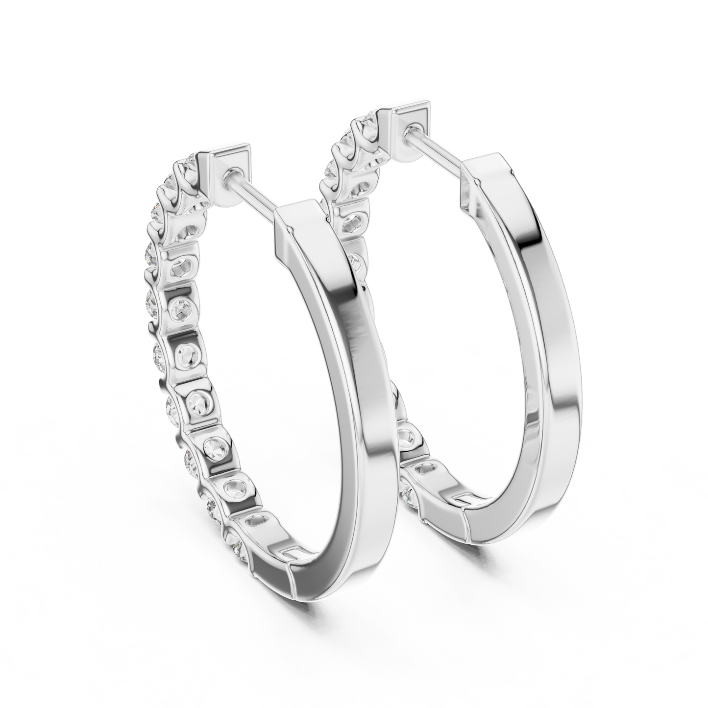 Bar Set Round Lab Grown Diamond Hoop Earrings in 14K Yellow Gold