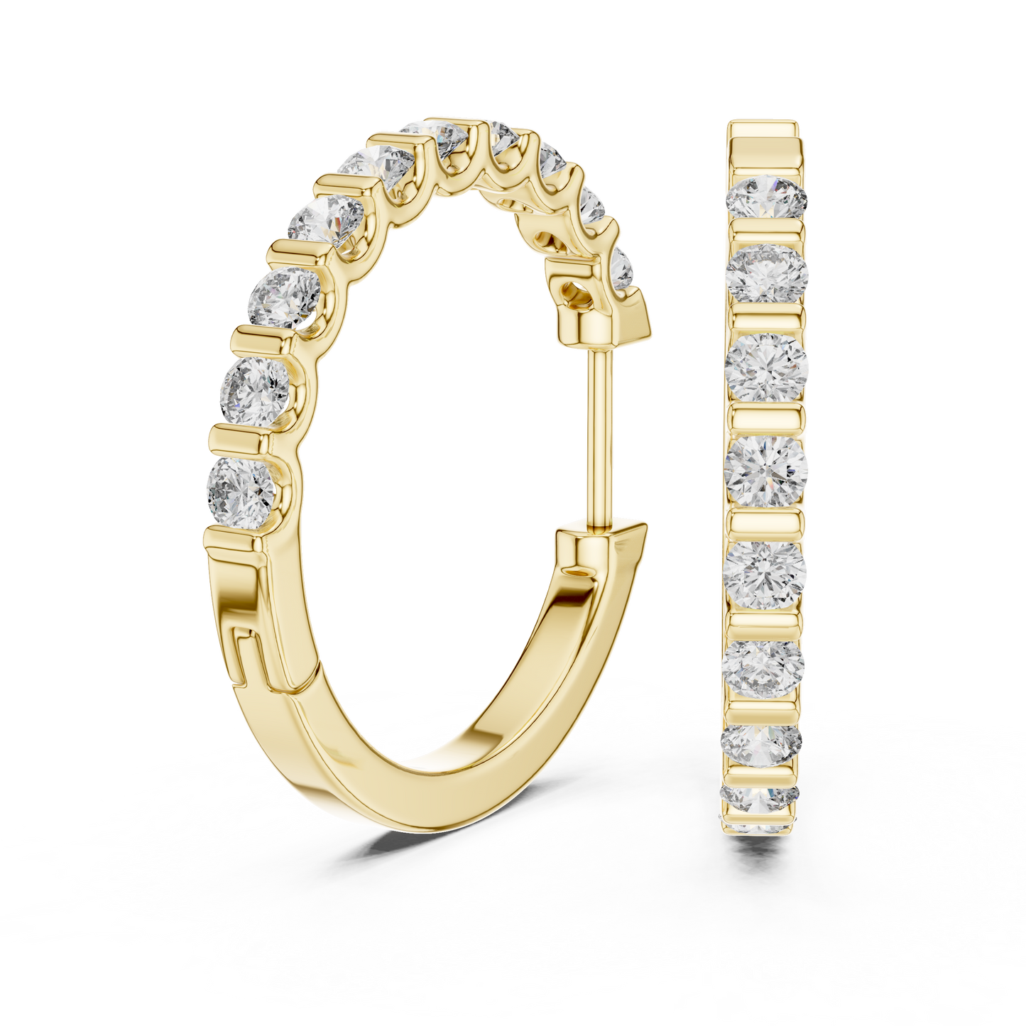Bar Set Round Lab Grown Diamond Hoop Earrings in 14K Yellow Gold