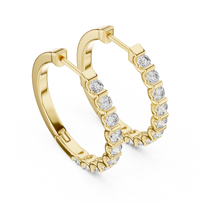 Bar Set Round Lab Grown Diamond Hoop Earrings in 14K Yellow Gold