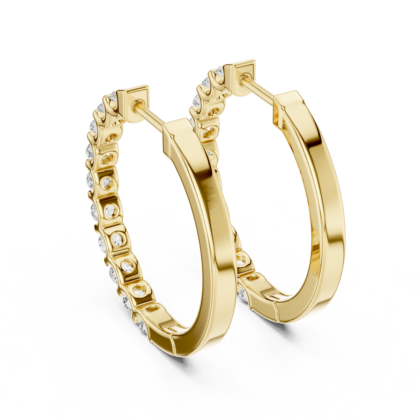 Bar Set Round Lab Grown Diamond Hoop Earrings in 14K Yellow Gold