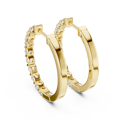 Bar Set Round Lab Grown Diamond Hoop Earrings in 14K Yellow Gold