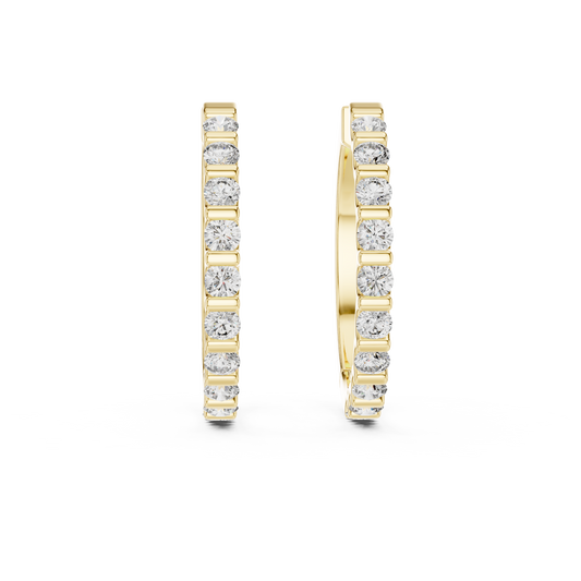 Bar Set Round Lab Grown Diamond Hoop Earrings in 14K Yellow Gold