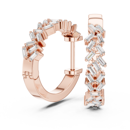 Lab Grown Baguette Diamond Hoop Earrings in 14K Rose Gold