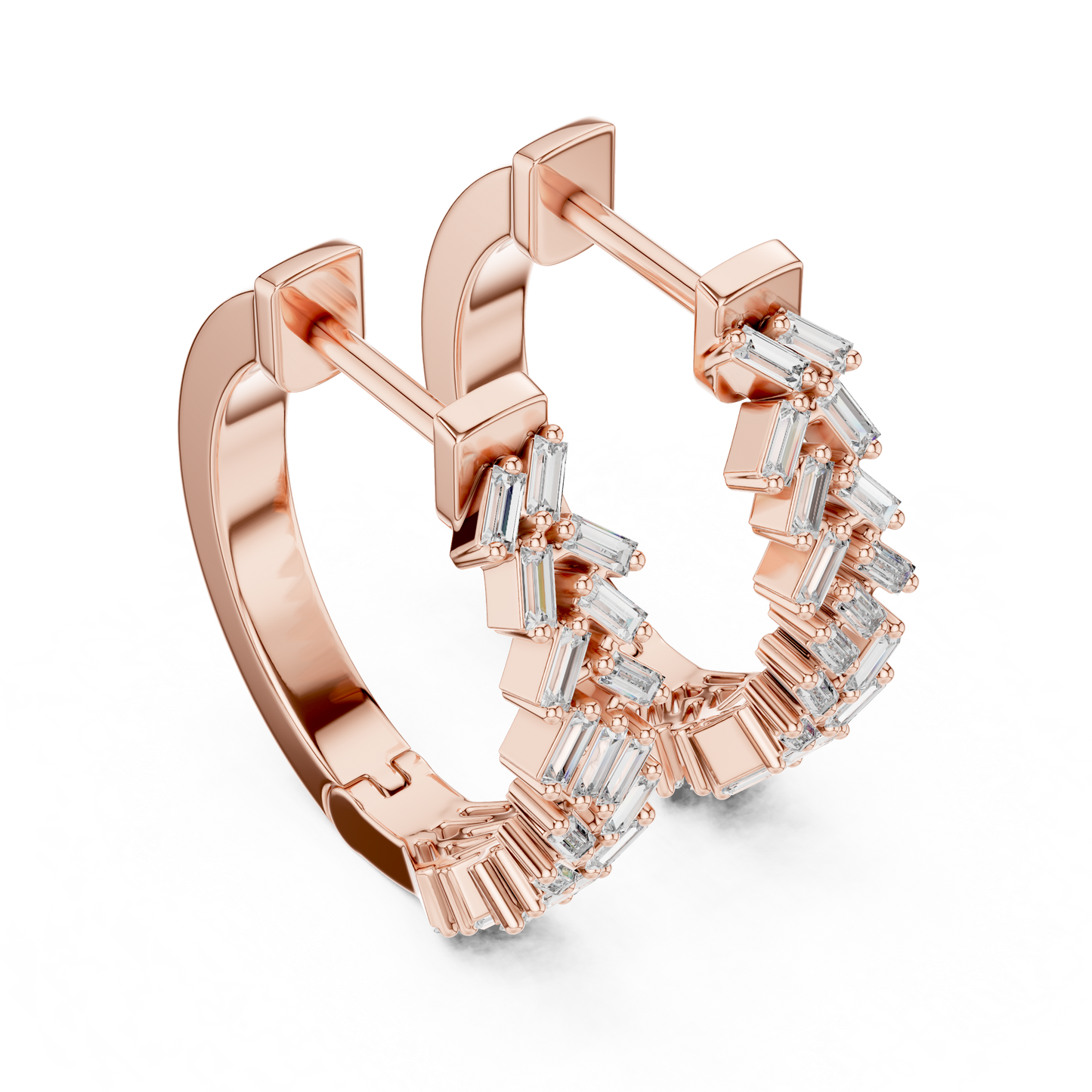Lab Grown Baguette Diamond Hoop Earrings in 14K Rose Gold