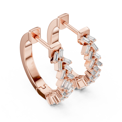 Lab Grown Baguette Diamond Hoop Earrings in 14K Rose Gold