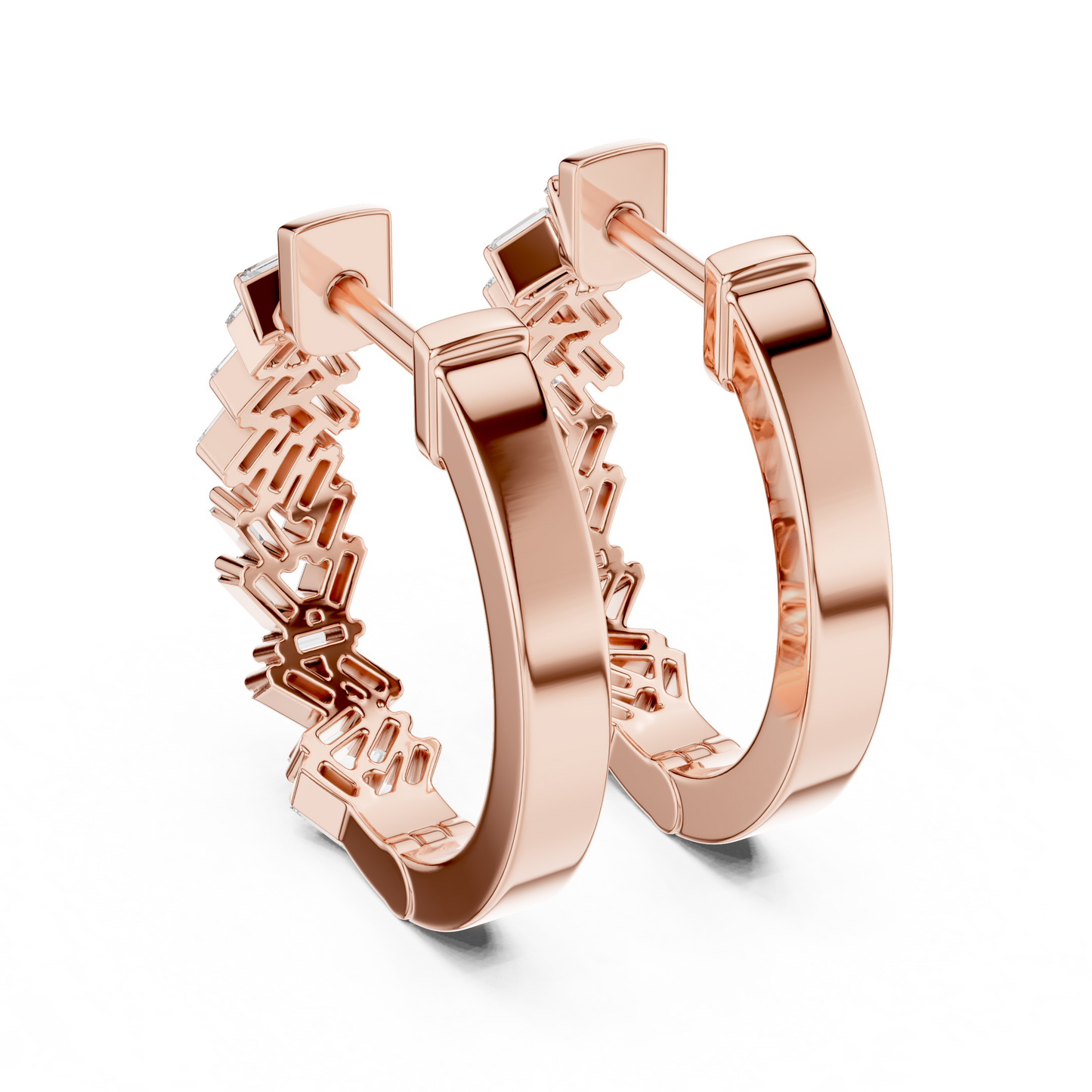 Lab Grown Baguette Diamond Hoop Earrings in 14K Rose Gold
