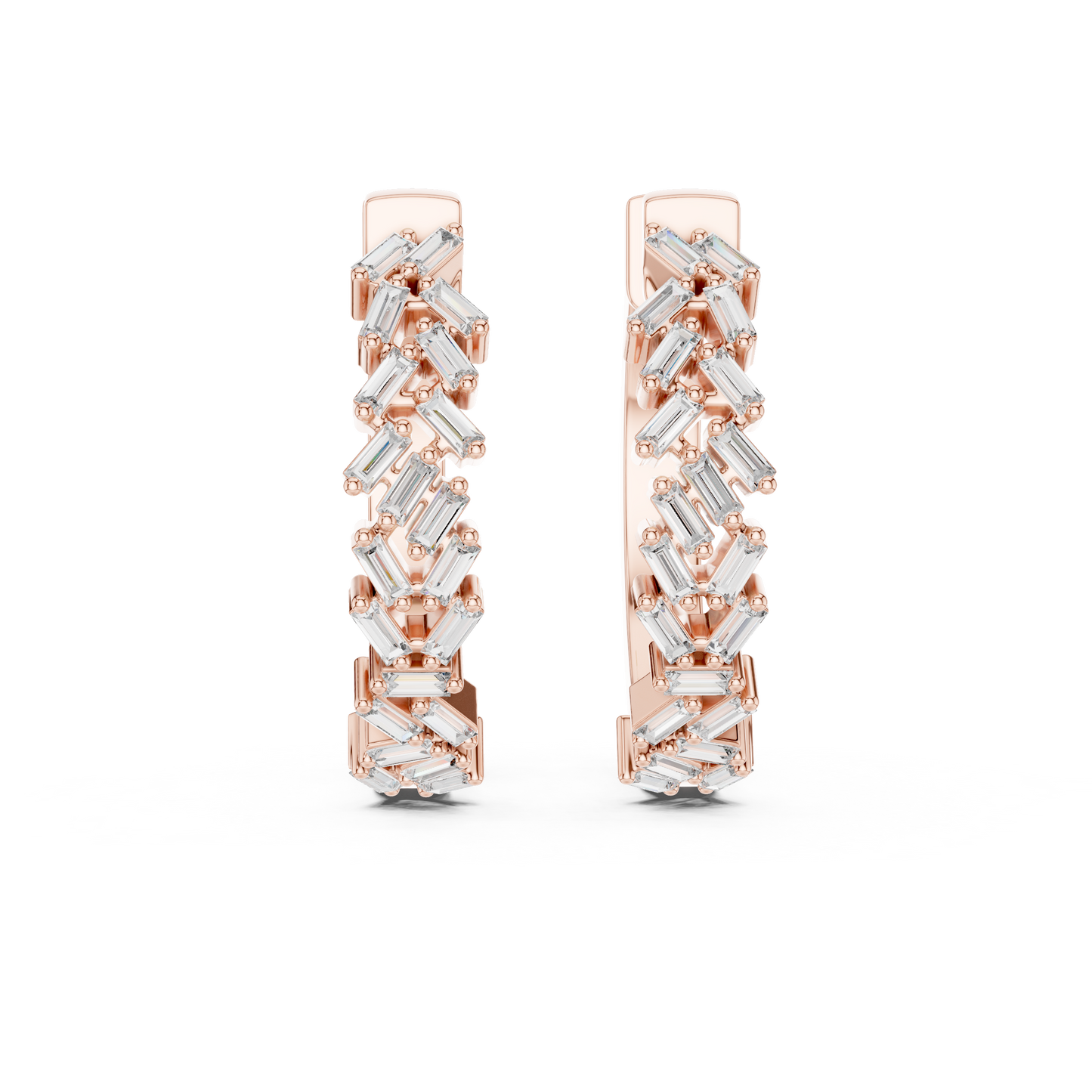 Lab Grown Baguette Diamond Hoop Earrings in 14K Rose Gold