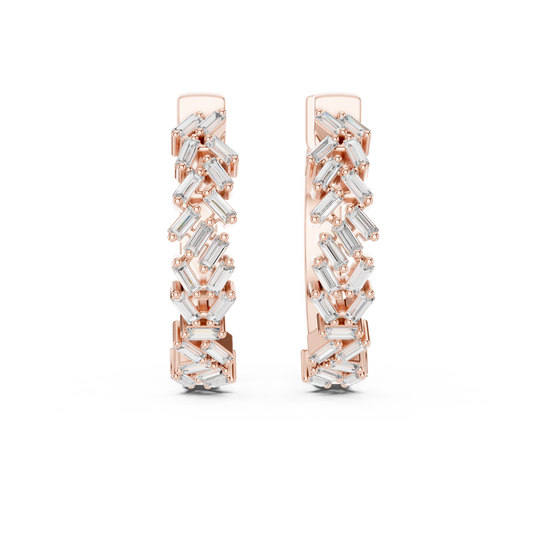 Lab Grown Baguette Diamond Hoop Earrings in 14K Rose Gold
