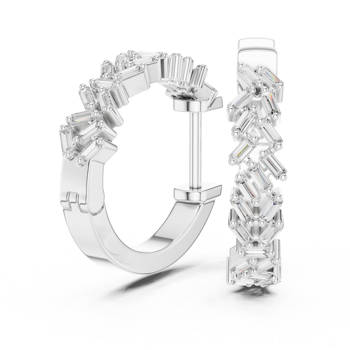 Lab Grown Baguette Diamond Hoop Earrings in 14K Rose Gold