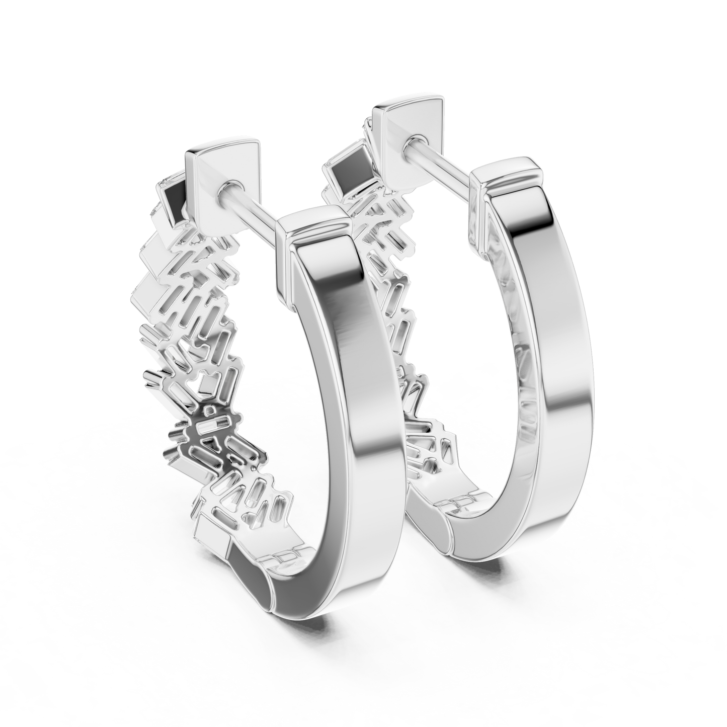 Lab Grown Baguette Diamond Hoop Earrings in 14K Rose Gold