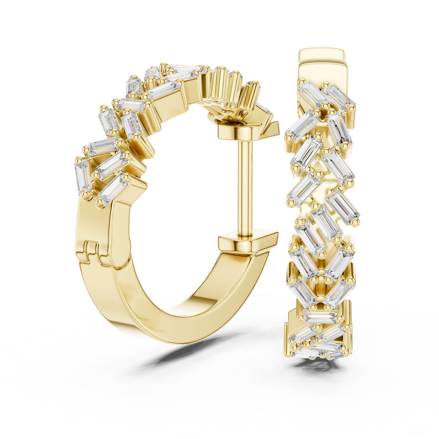 Lab Grown Baguette Diamond Hoop Earrings in 14K Rose Gold