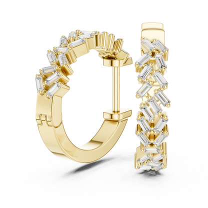 Lab Grown Baguette Diamond Hoop Earrings in 14K Rose Gold