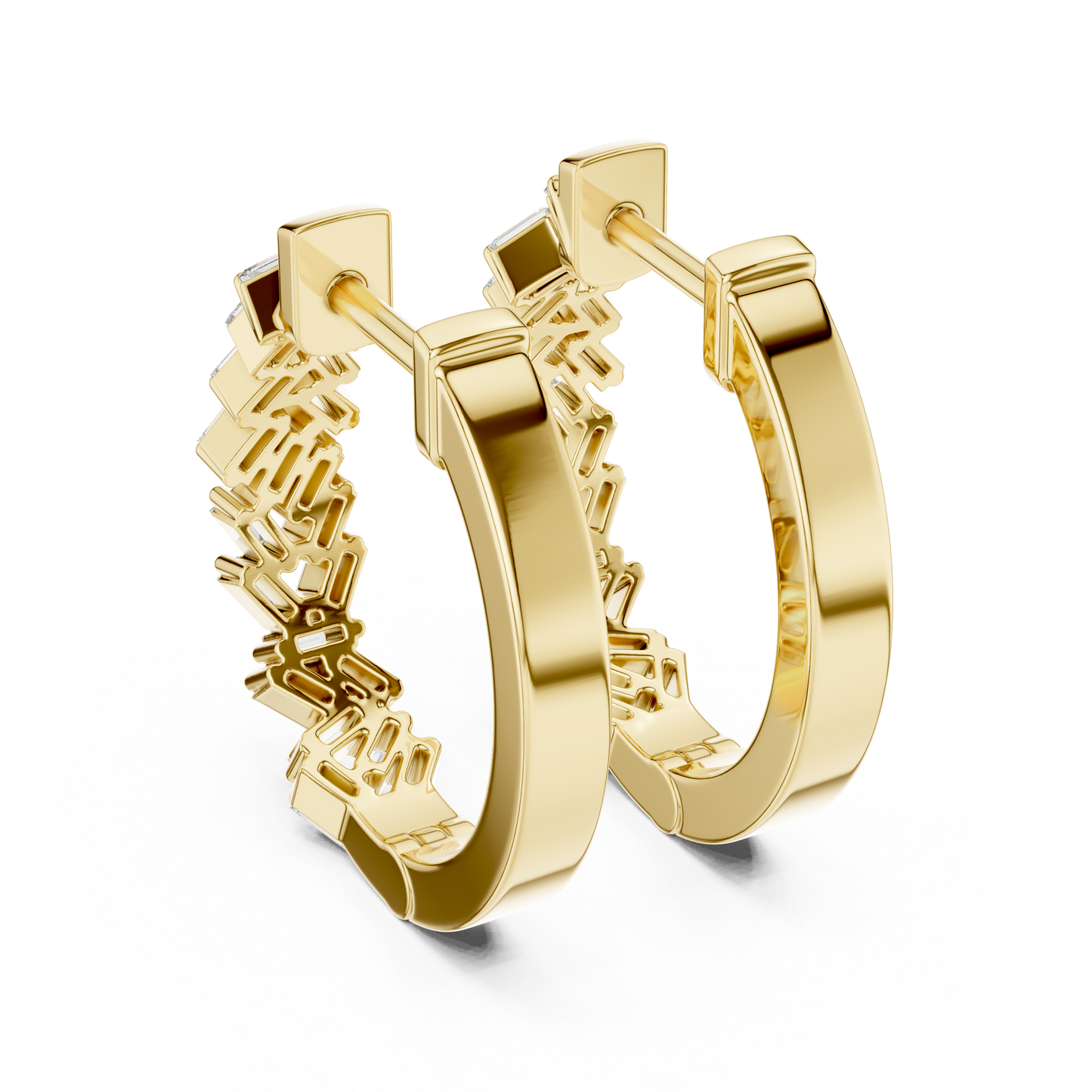 Lab Grown Baguette Diamond Hoop Earrings in 14K Rose Gold