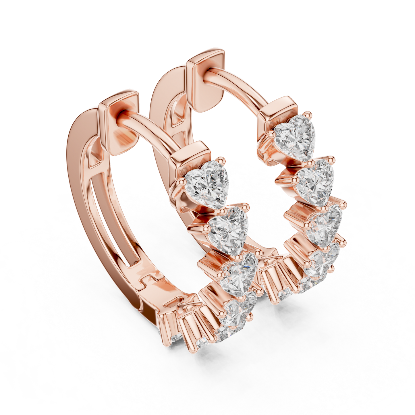 Heart Cut Lab Grown Diamond Hoop Earrings in 14K Rose Gold