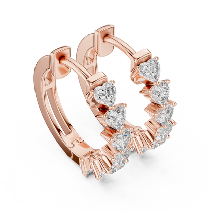 Heart Cut Lab Grown Diamond Hoop Earrings in 14K Rose Gold