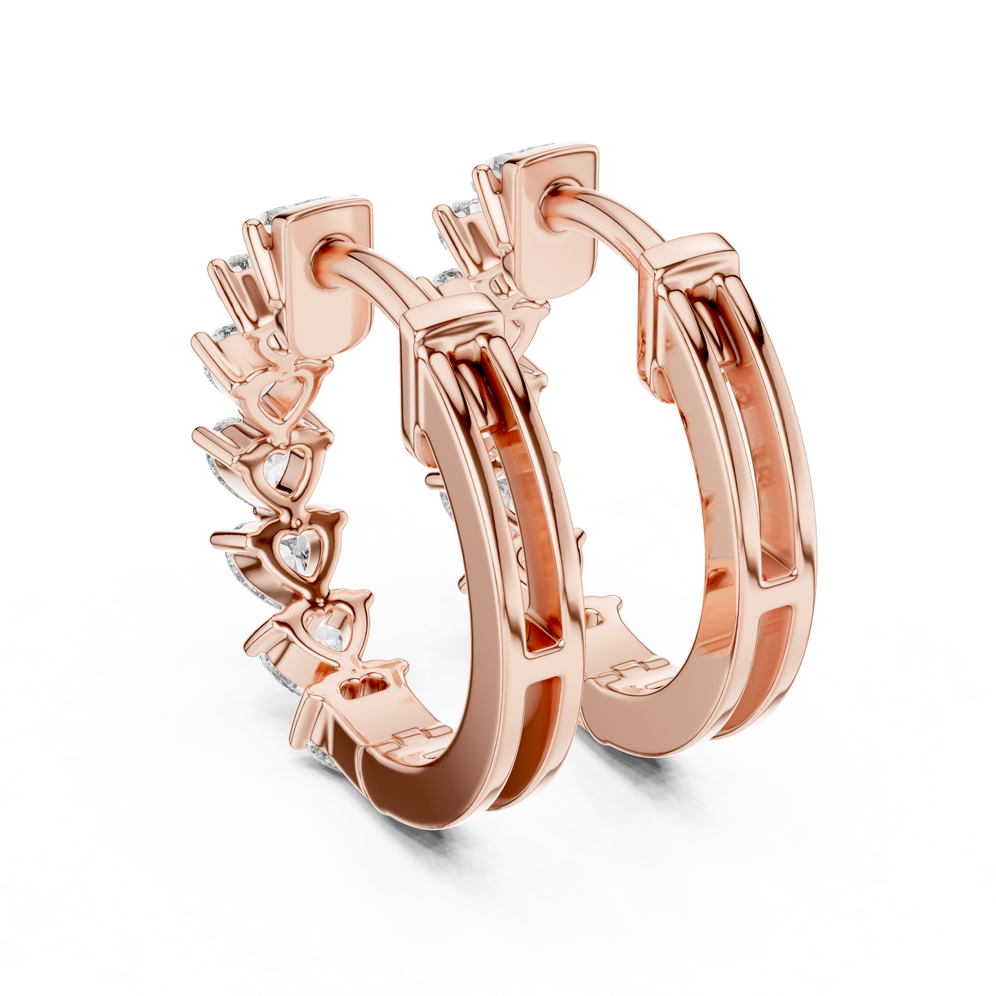 Heart Cut Lab Grown Diamond Hoop Earrings in 14K Rose Gold