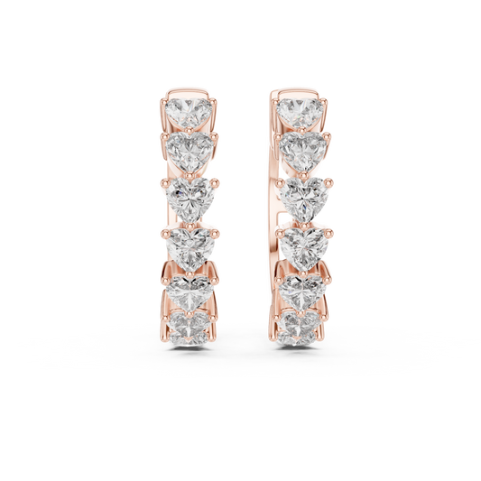 Heart Cut Lab Grown Diamond Hoop Earrings in 14K Rose Gold