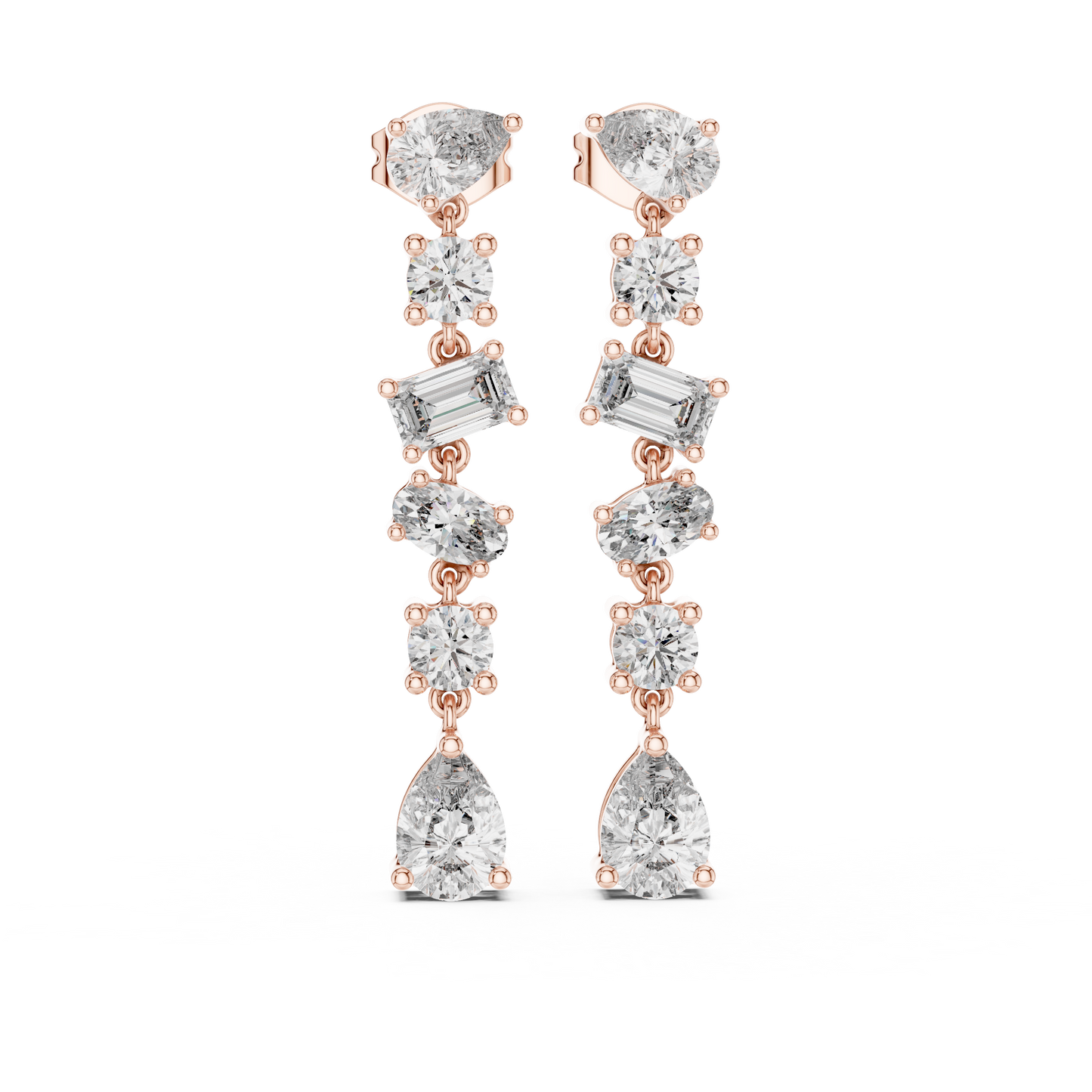 Multi Shape Lab Grown Diamond Tiered Dangle Earrings