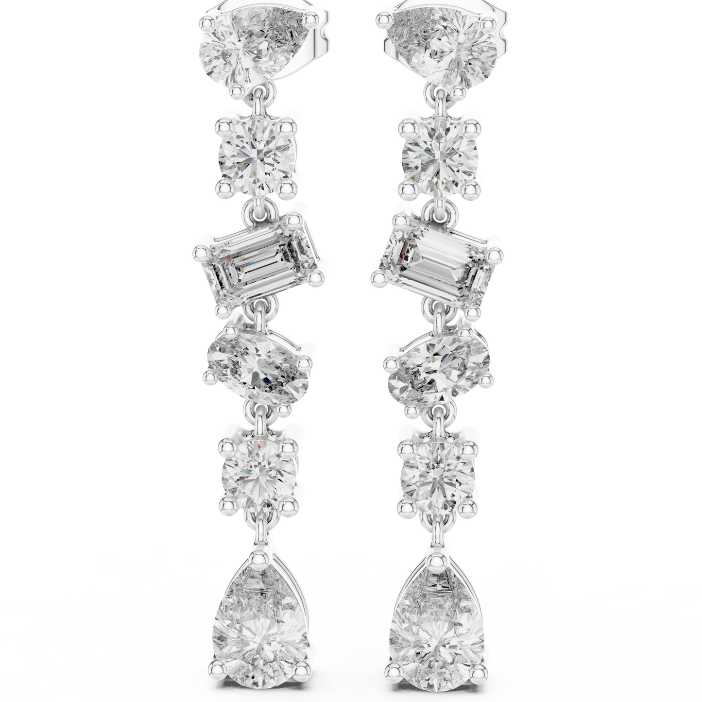 Multi Shape Lab Grown Diamond Tiered Dangle Earrings