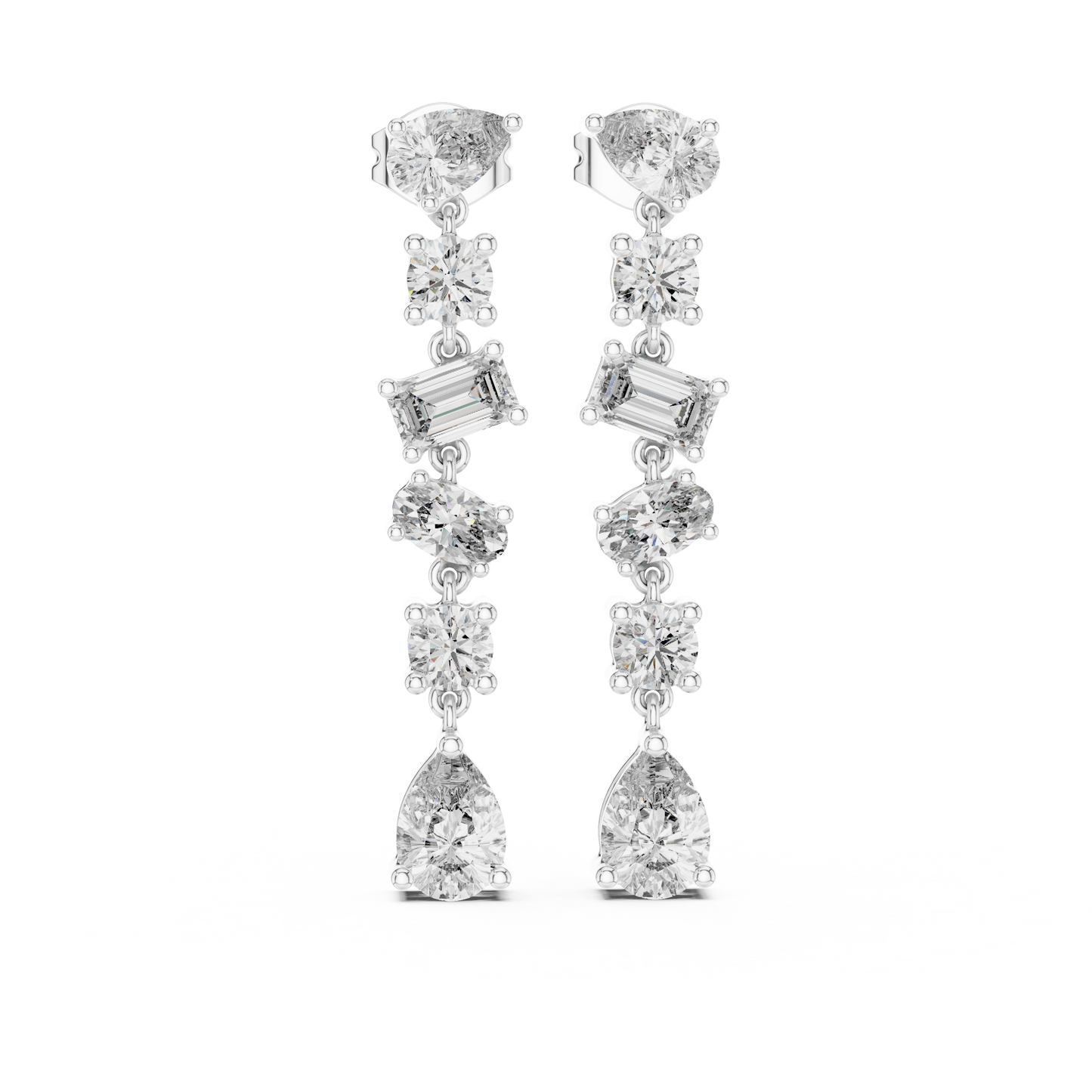 Multi Shape Lab Grown Diamond Tiered Dangle Earrings