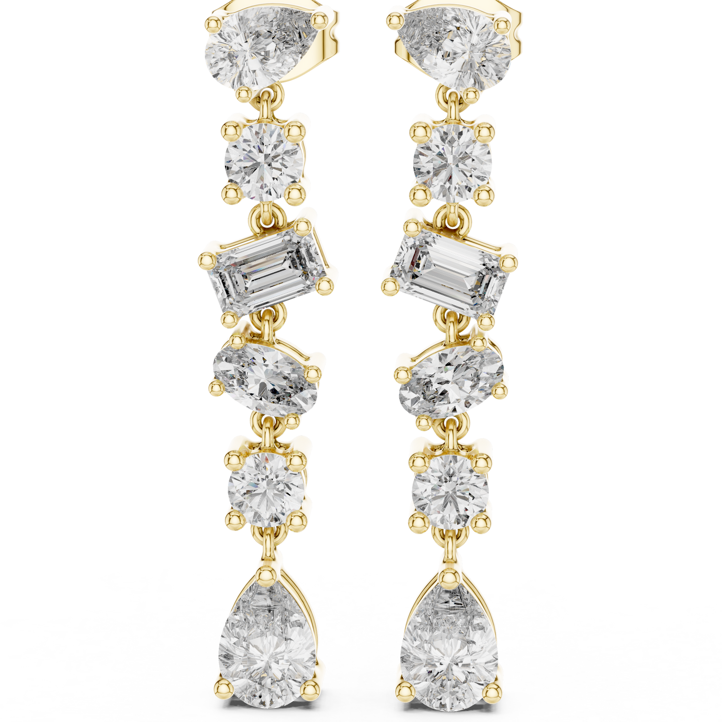 Multi Shape Lab Grown Diamond Tiered Dangle Earrings