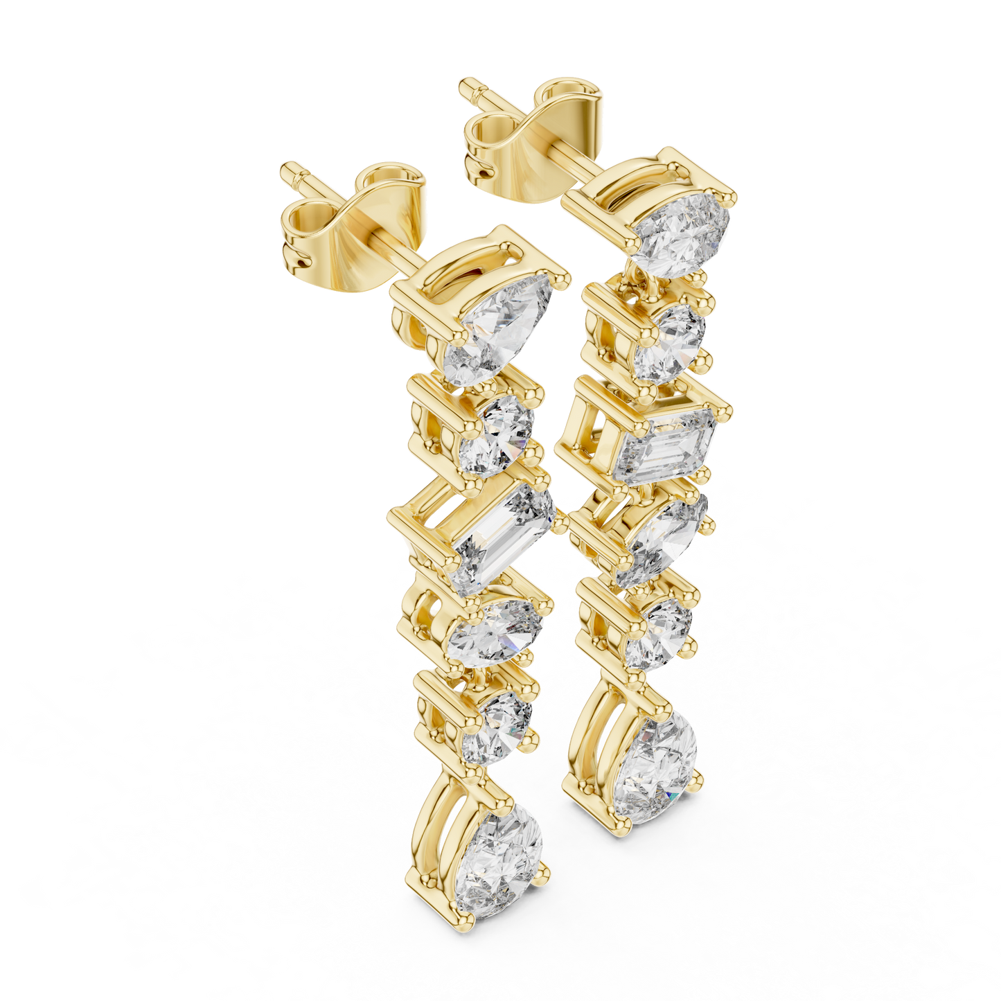 Multi Shape Lab Grown Diamond Tiered Dangle Earrings