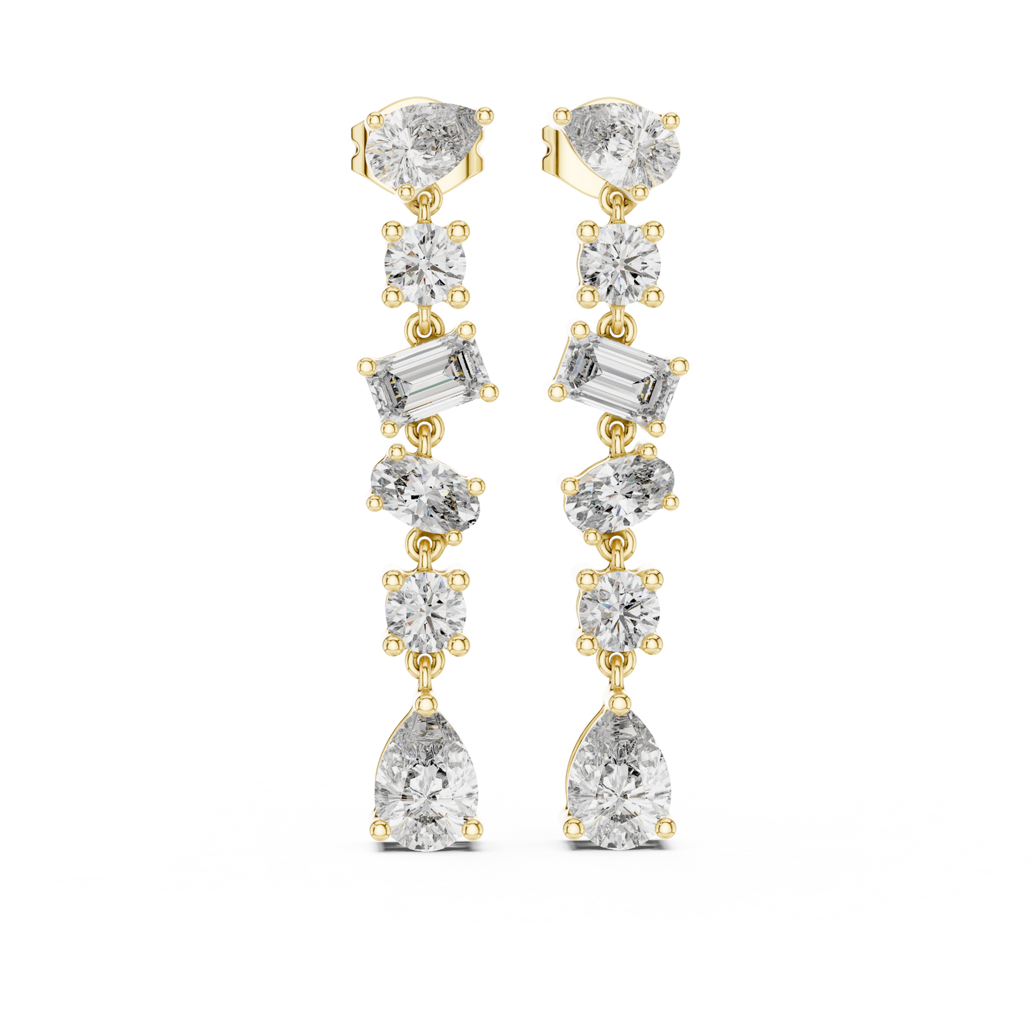 Multi Shape Lab Grown Diamond Tiered Dangle Earrings