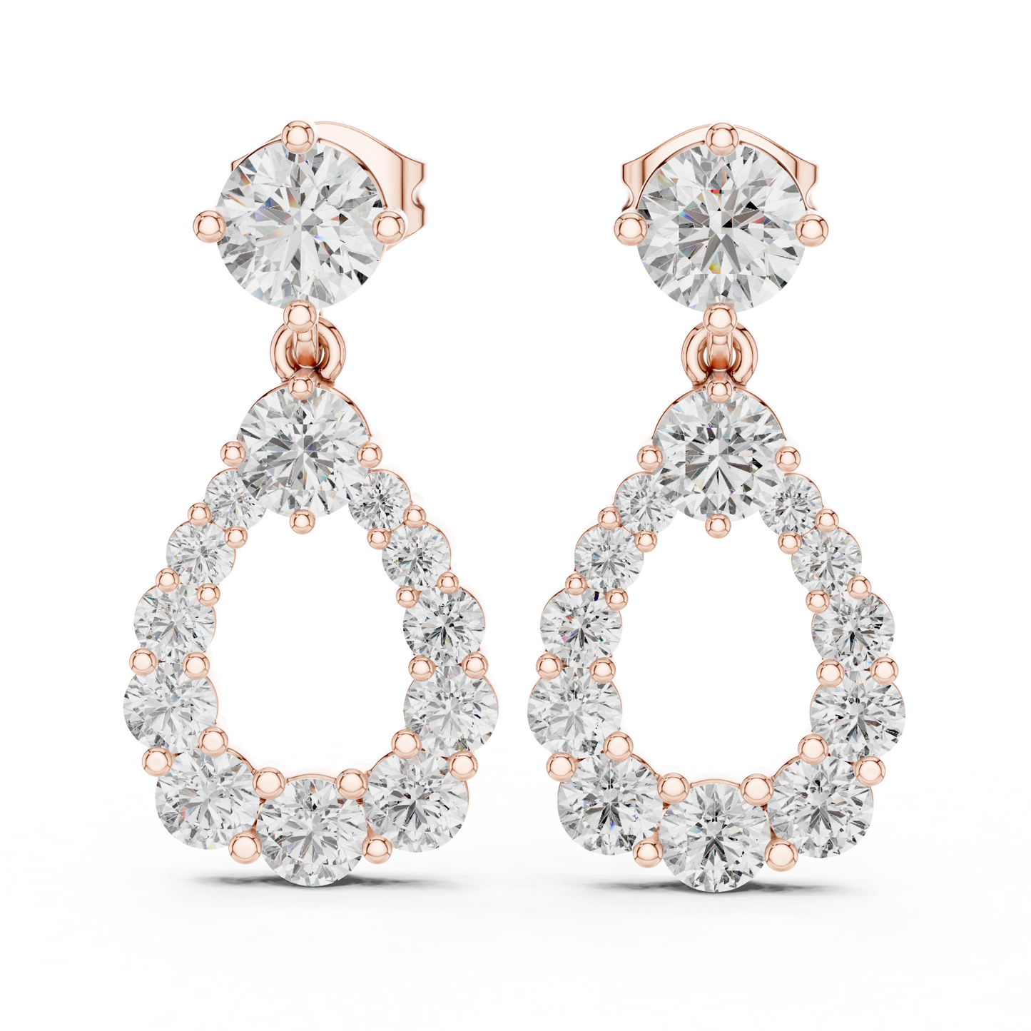 Round Lab Grown Diamond Open Teardrop Halo Dangles Earrings