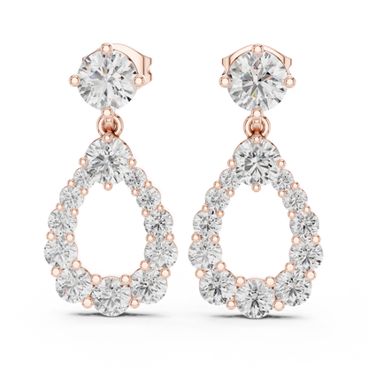 Round Lab Grown Diamond Open Teardrop Halo Dangles Earrings