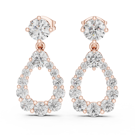 Round Lab Grown Diamond Open Teardrop Halo Dangles Earrings