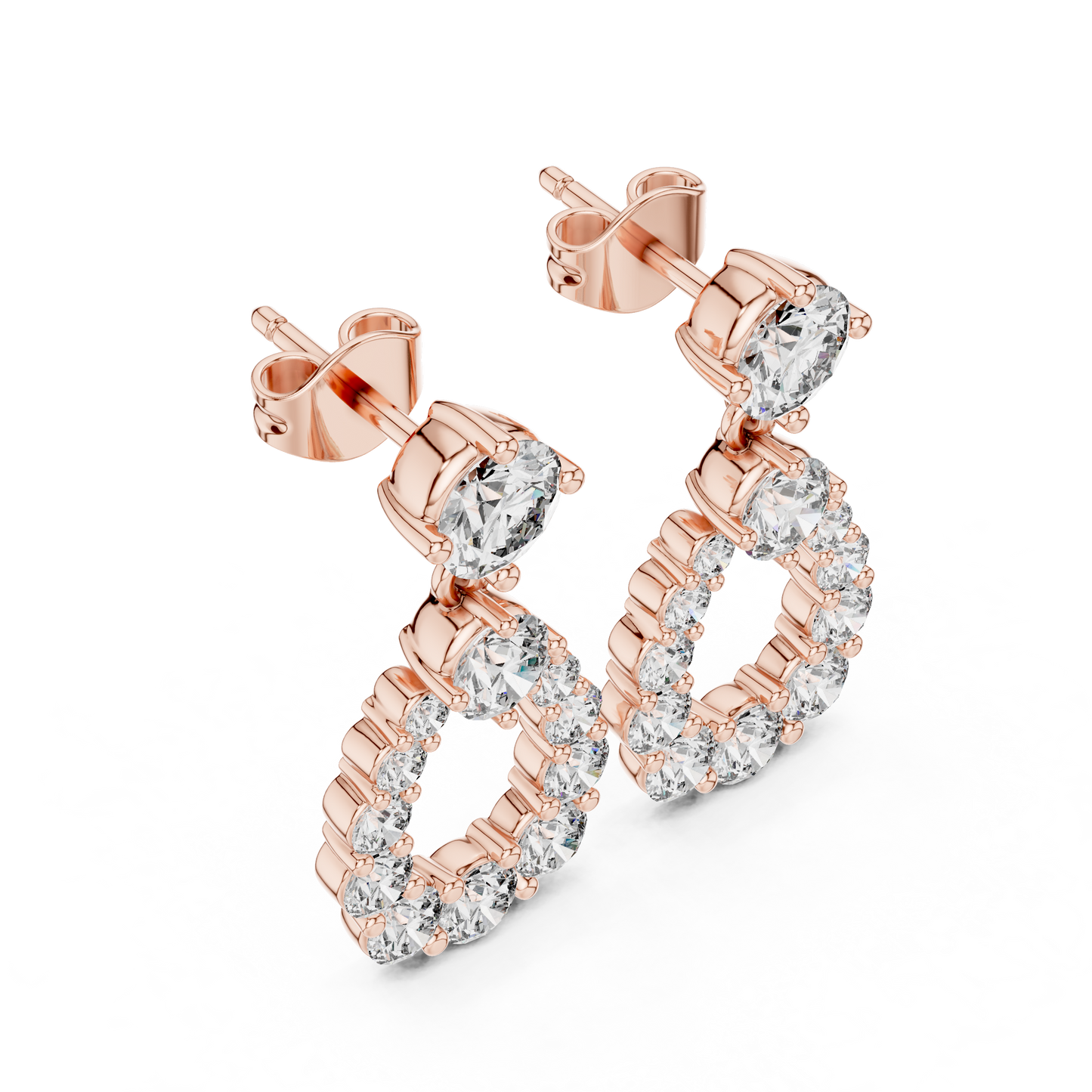 Round Lab Grown Diamond Open Teardrop Halo Dangles Earrings