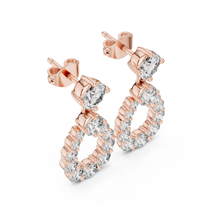 Round Lab Grown Diamond Open Teardrop Halo Dangles Earrings