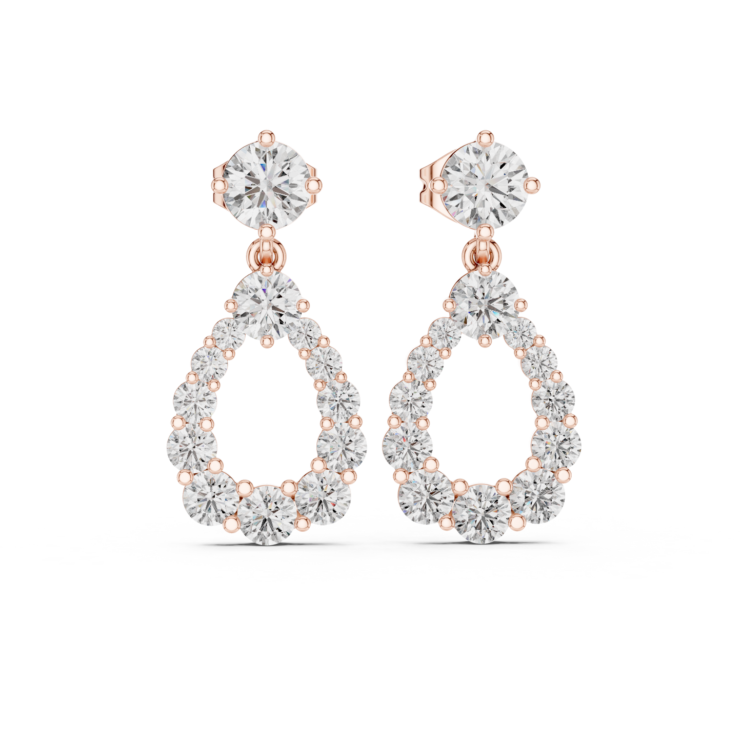 Round Lab Grown Diamond Open Teardrop Halo Dangles Earrings