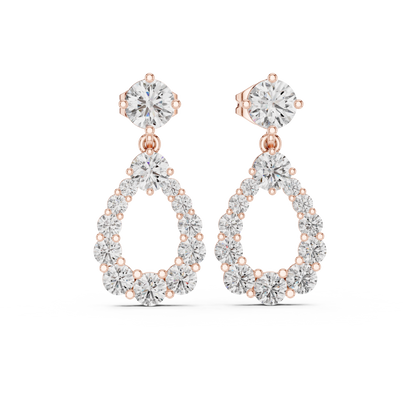 Round Lab Grown Diamond Open Teardrop Halo Dangles Earrings