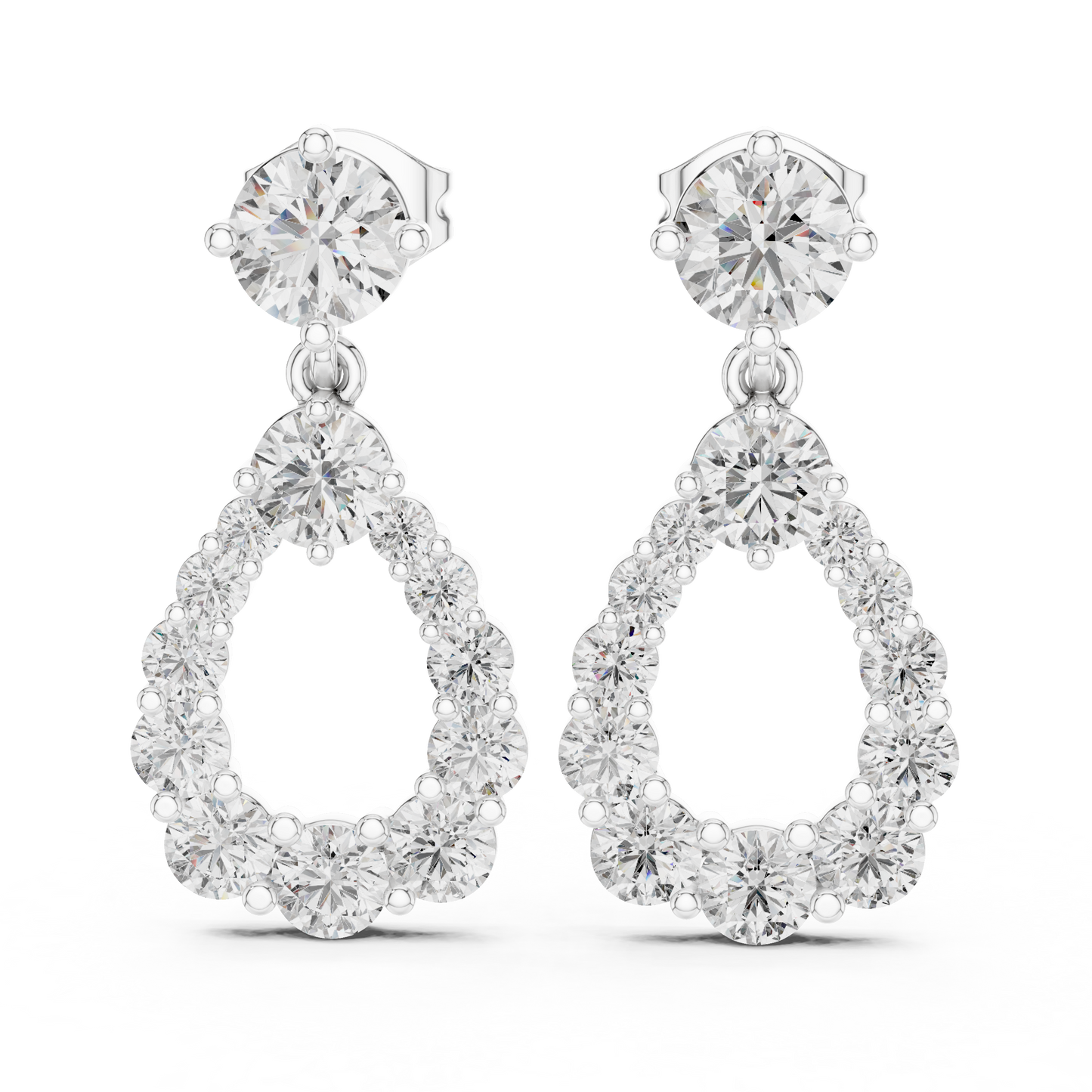 Round Lab Grown Diamond Open Teardrop Halo Dangles Earrings