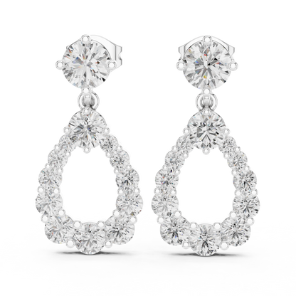 Round Lab Grown Diamond Open Teardrop Halo Dangles Earrings