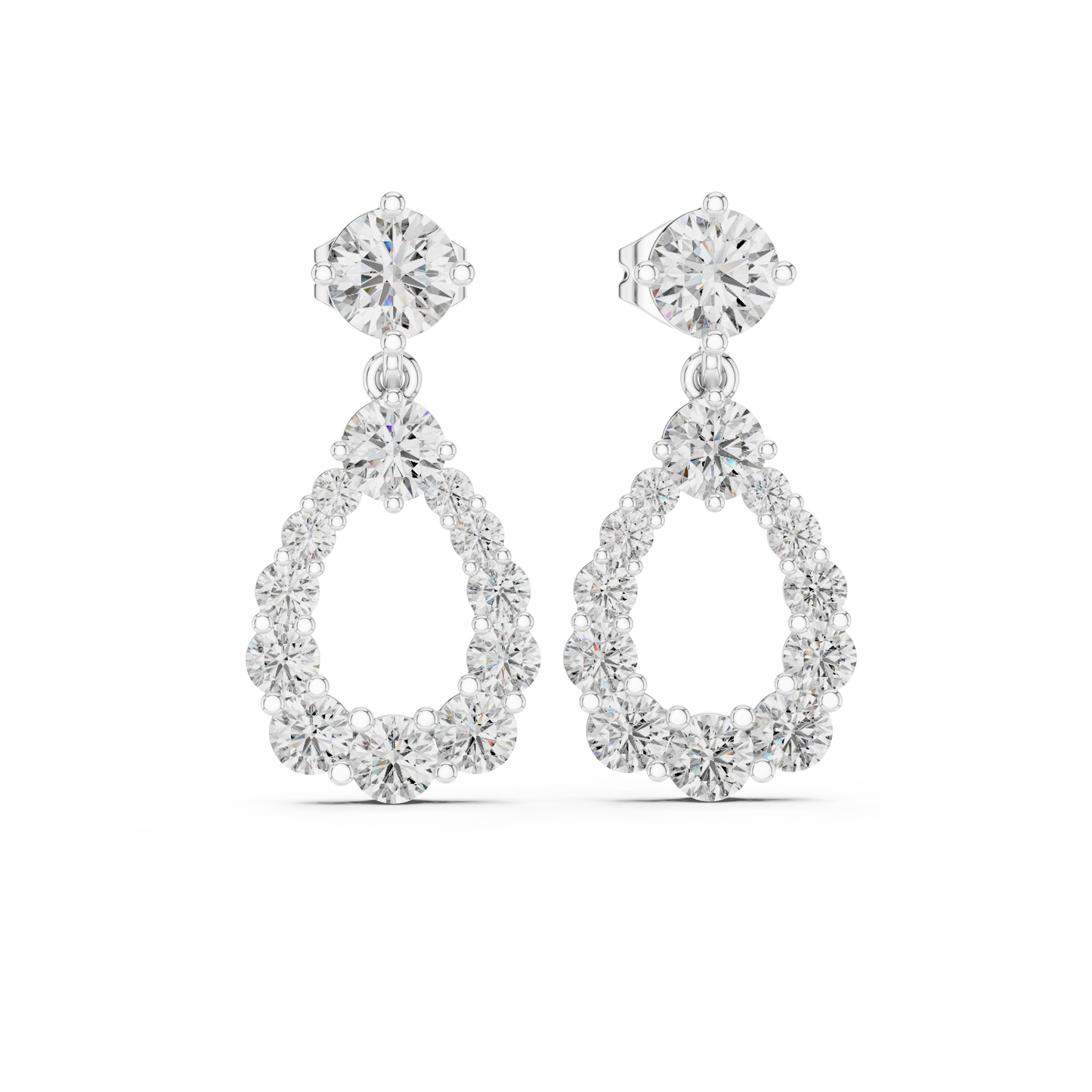 Round Lab Grown Diamond Open Teardrop Halo Dangles Earrings