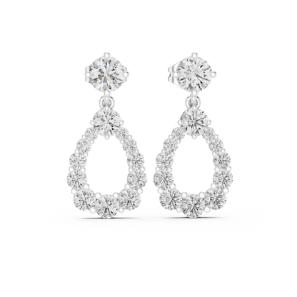 Round Lab Grown Diamond Open Teardrop Halo Dangles Earrings