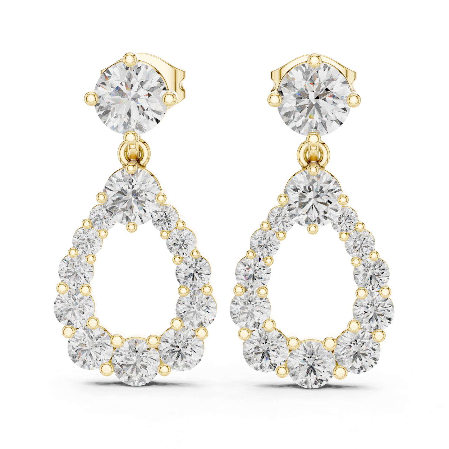 Round Lab Grown Diamond Open Teardrop Halo Dangles Earrings