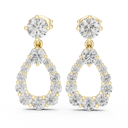 Round Lab Grown Diamond Open Teardrop Halo Dangles Earrings