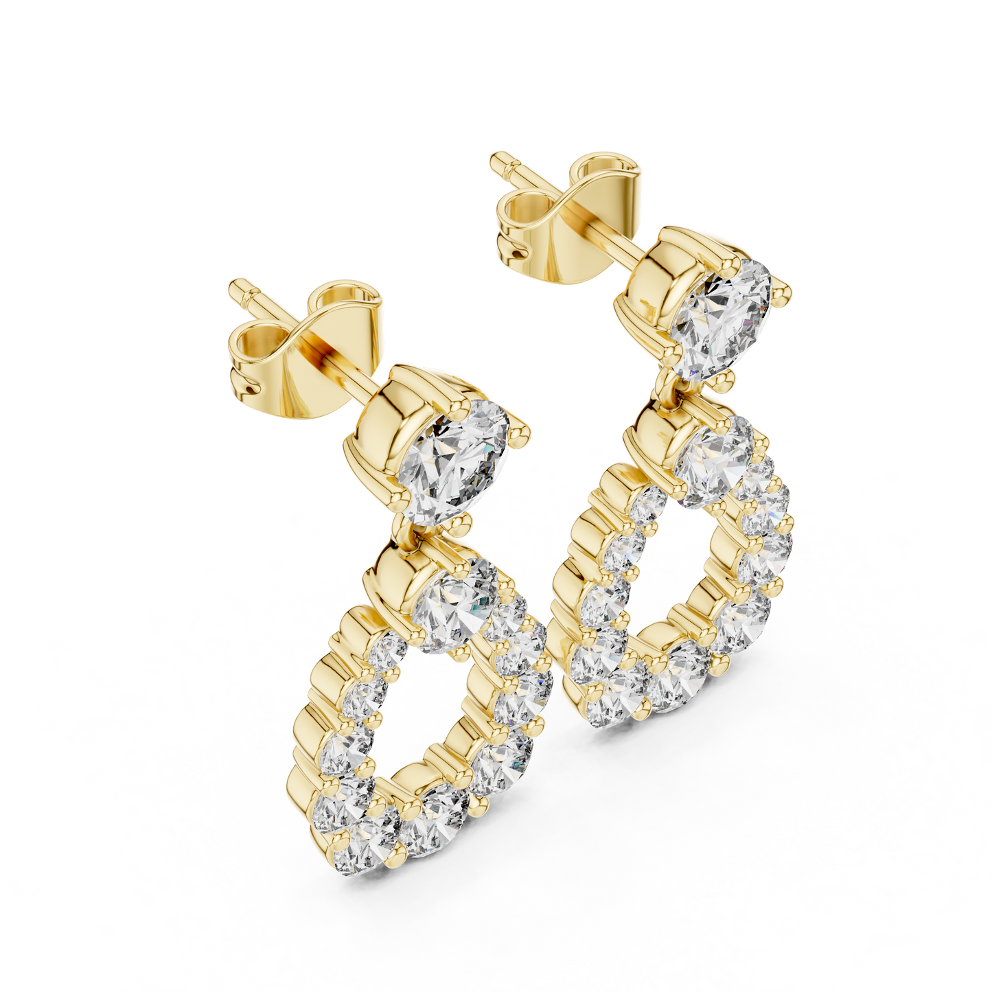 Round Lab Grown Diamond Open Teardrop Halo Dangles Earrings
