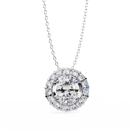 1.02 Ct Oval Cut Lab Grown Diamond Halo Gold Pendant